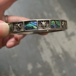 Silver Tone Abalone Shell Turtle Bracelet Marked M